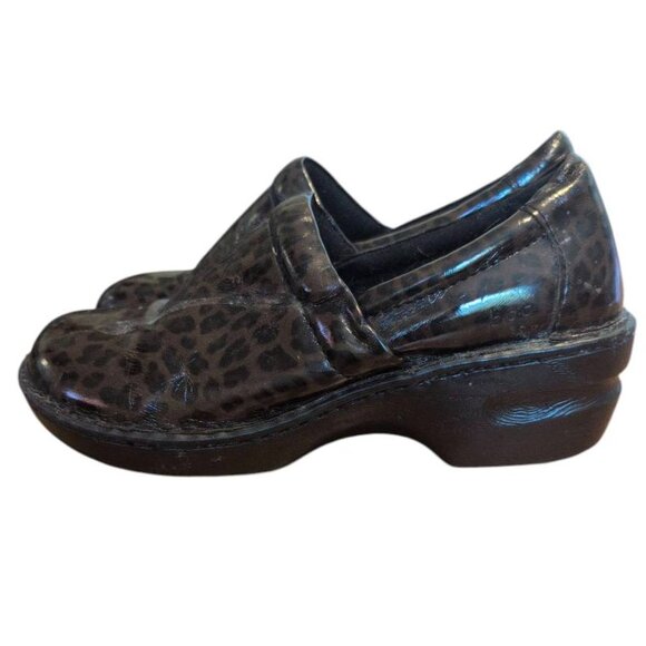 BOC Shoes Career Peggy Leopard Clogs Print Patent Leather Slip on Brown/Black - Picture 2 of 7